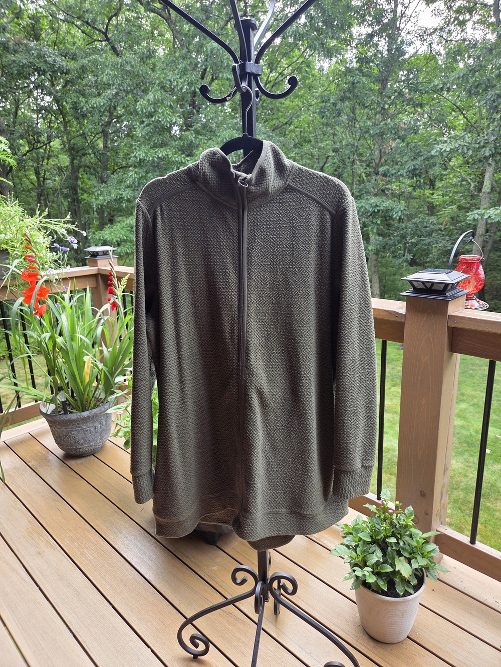 Women's Olive Green Full-Zip Knit Sweater Jacket